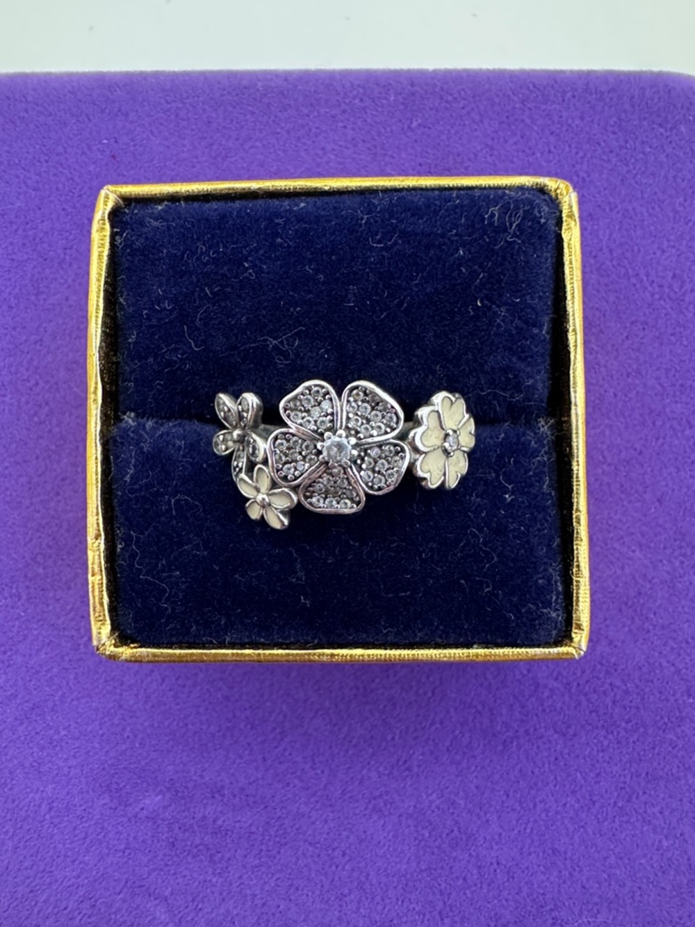 💛 Pandora Sterling Silver Shimmering Bouquet Floral Cluster Ring | Retired